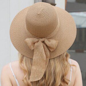 Bowknot Straw Hat,Wide Brim Vacation Hat,Boho Versatile Cute Summer Beach Hat